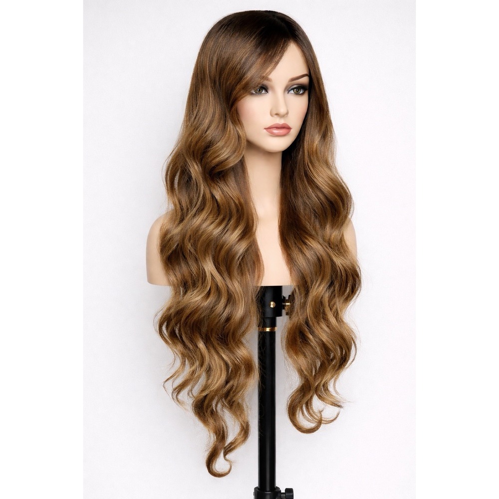 OKVOKV 26" Synthetic Lace Front Synthetic Wig Body Wave Brown Highlighted NEW